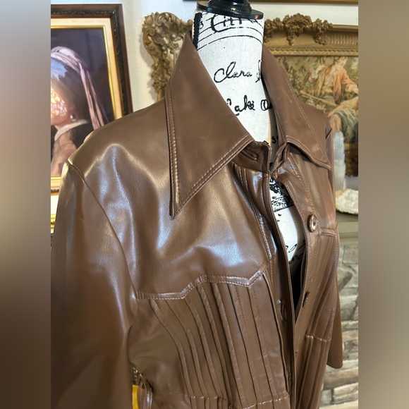 Vtg Faux Leather Pleated Trench Lane Bryant Women’s Large Brown - Picture 6 of 7